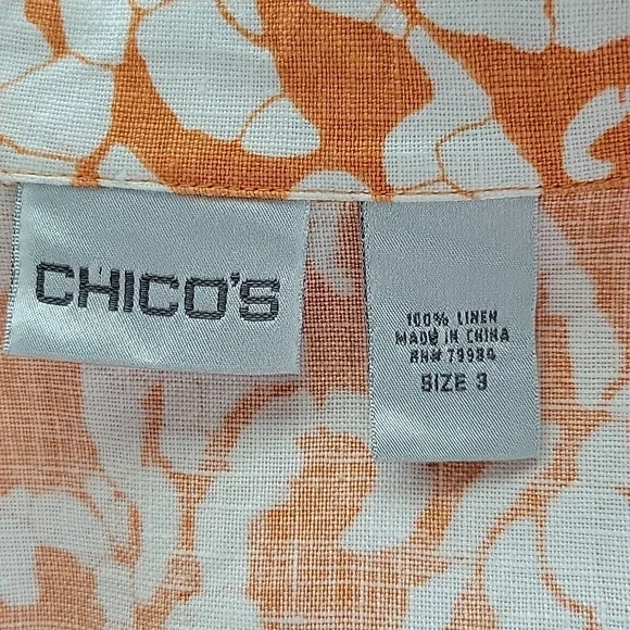 Chico's Orange Linen Hawaiian Tropical Boxy Cut Short Sleeve Button Down Size XL - Picture 6 of 7